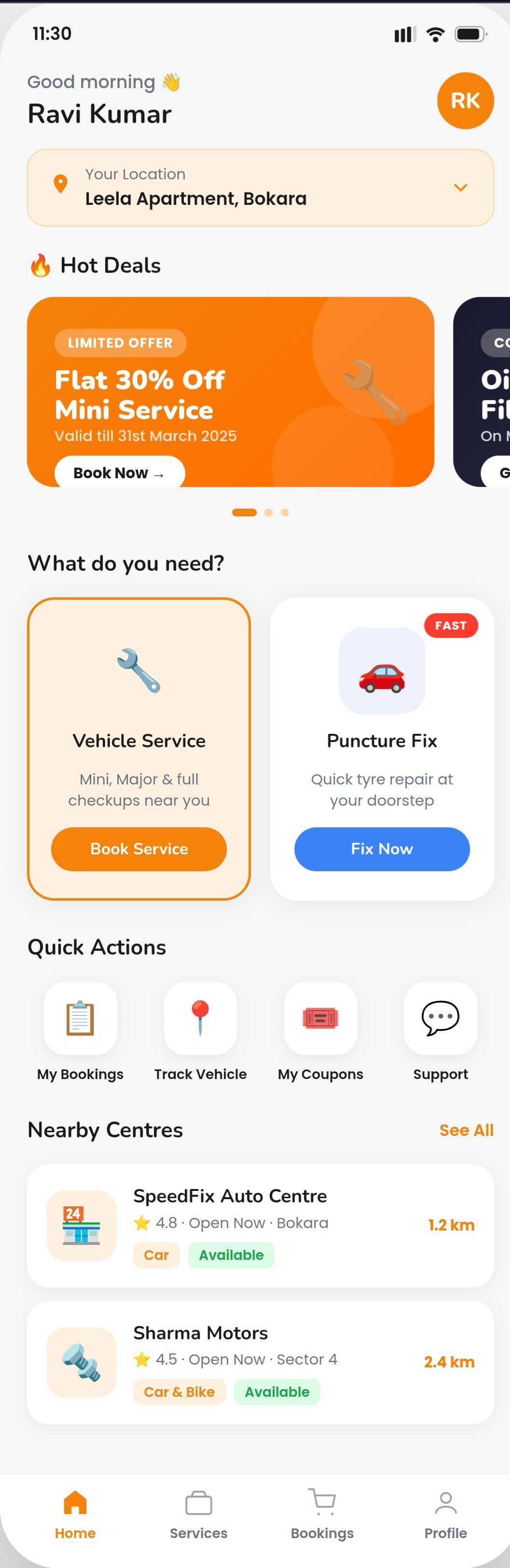 Fixora application screenshot showing booking